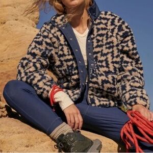 Free People FP Movement Hit The Slopes Printed Fleece Jacket; Blue Combo; Size S